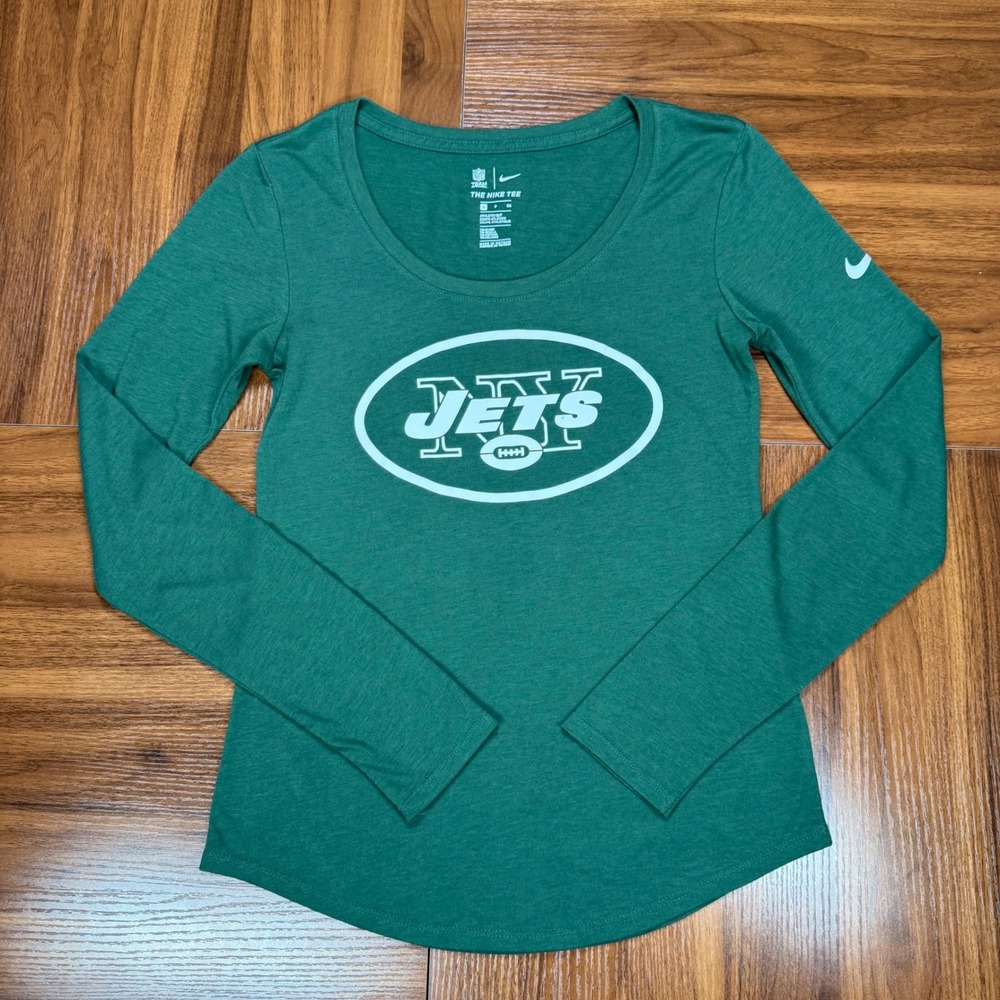 Nike NFL New York Jets Womens Green Long Sleeve Tri-Blend T-Shirt Scoop Neck - Picture 2 of 6